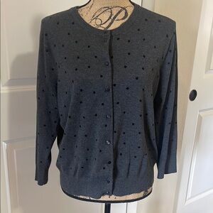 Cable & Gauge Gray Black Polka Dot Cardigan Sweater. XL